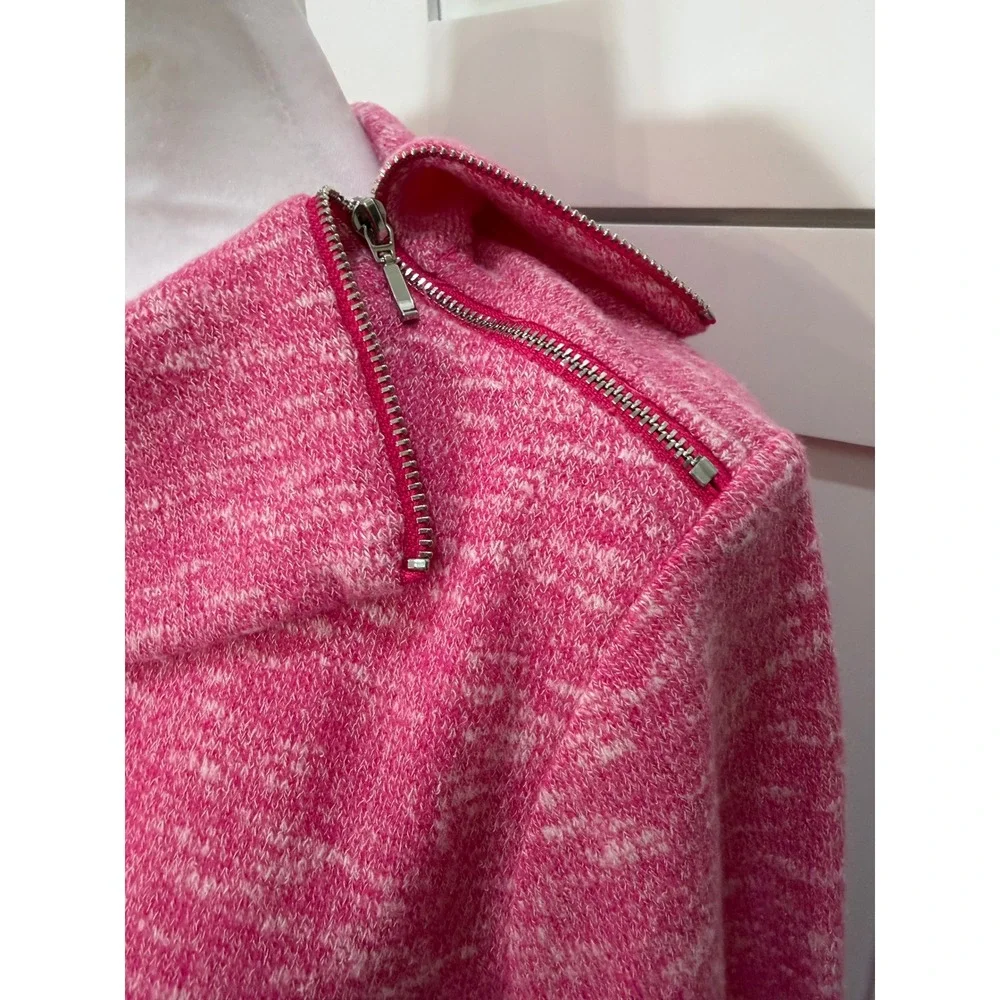 Chicos Pink Space Dye Cowl Neck Zipper Shoulder Pullover Top Size 0 XS S